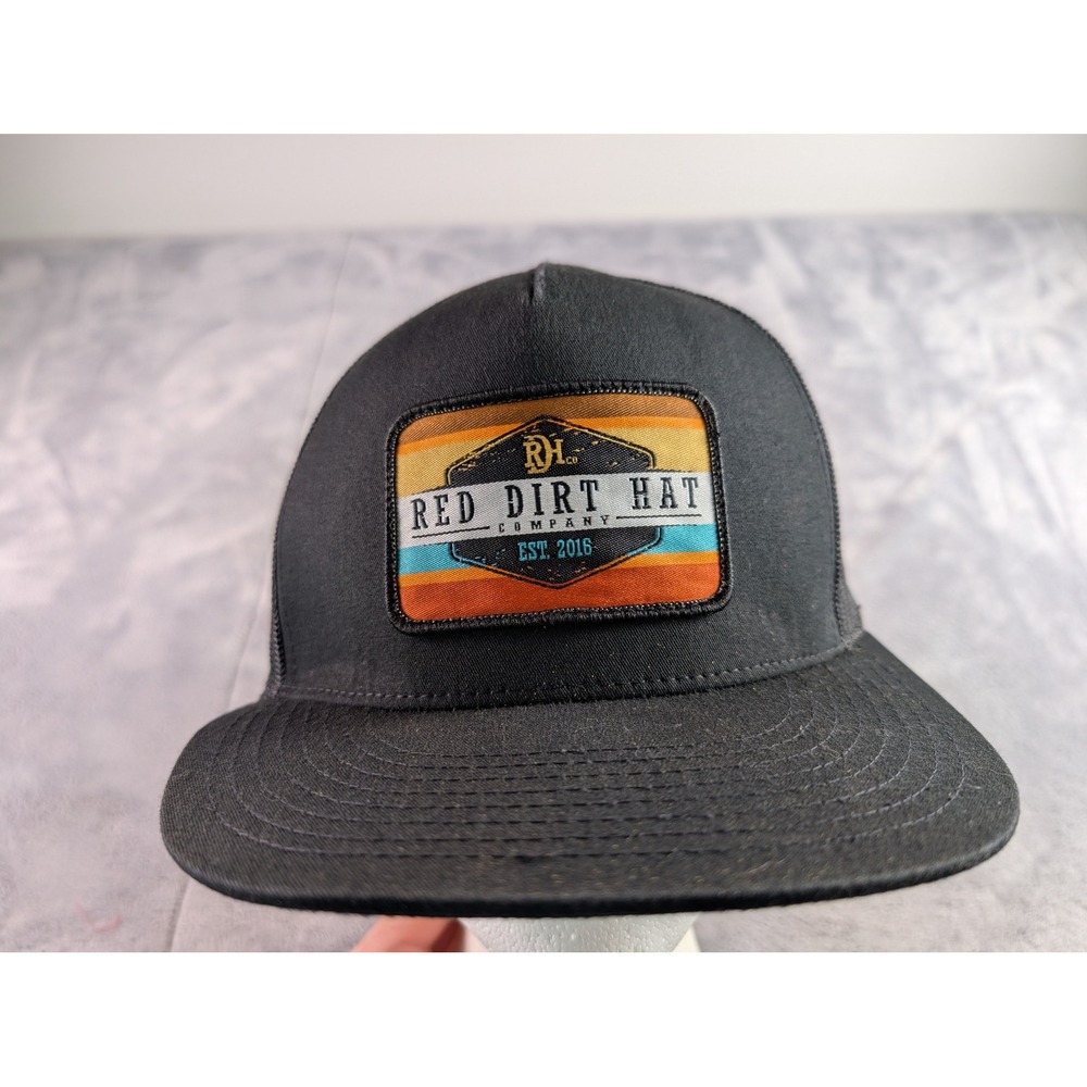Red Dirt Hat Company Mens Black Snapback Trucker Hat Sunset Patch Mesh Cap